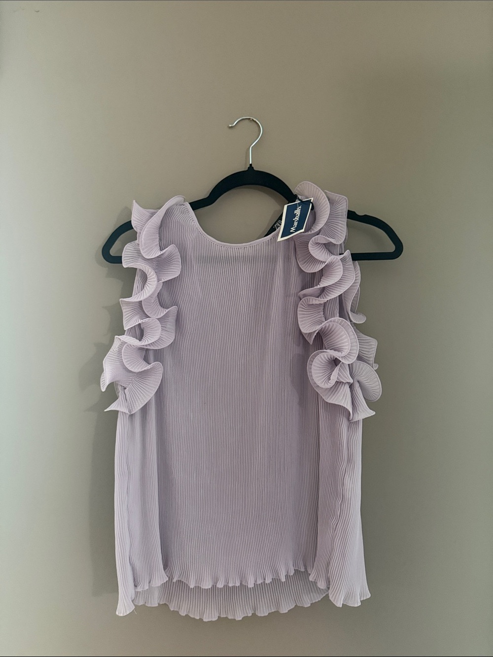 New ZARA lavender lilac ruffle sleeveless pleated blouse - Picture 2 of 5